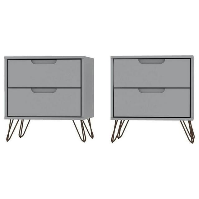 Set of 2 Rockefeller 2 Drawer Nightstands White - Manhattan Comfort: Modern Splayed Metal Legs, MDF