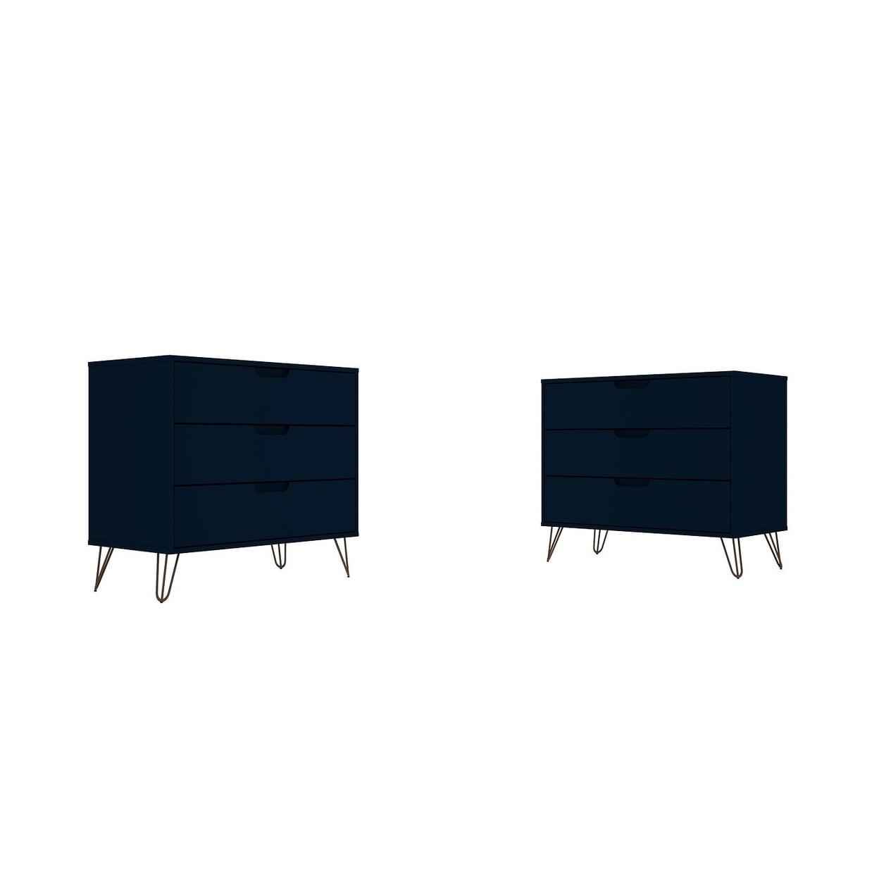 Set of 2 Rockefeller 3 Drawer Dresser - Manhattan Comfort