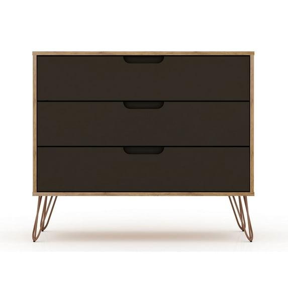 Rockefeller Dresser Natural/Brown - Manhattan Comfort: Mid-Century 3-Drawer Storage for Bedroom, MDF Composite