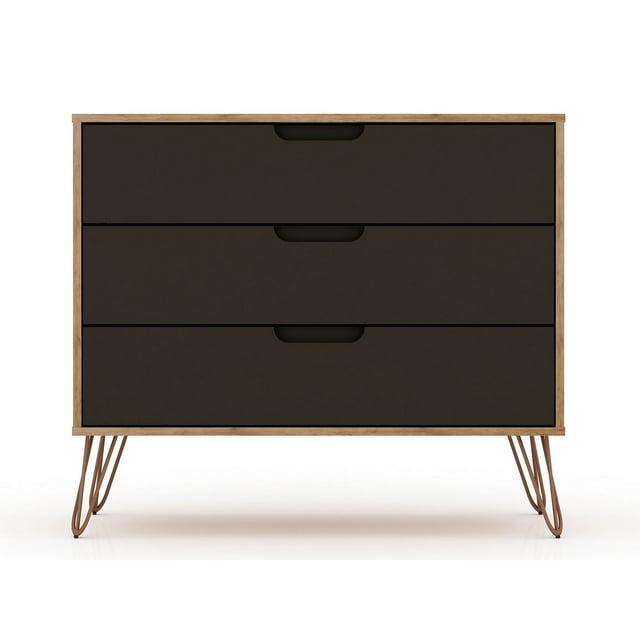 Rockefeller Dresser Natural/Brown - Manhattan Comfort: Mid-Century 3-Drawer Storage for Bedroom, MDF Composite