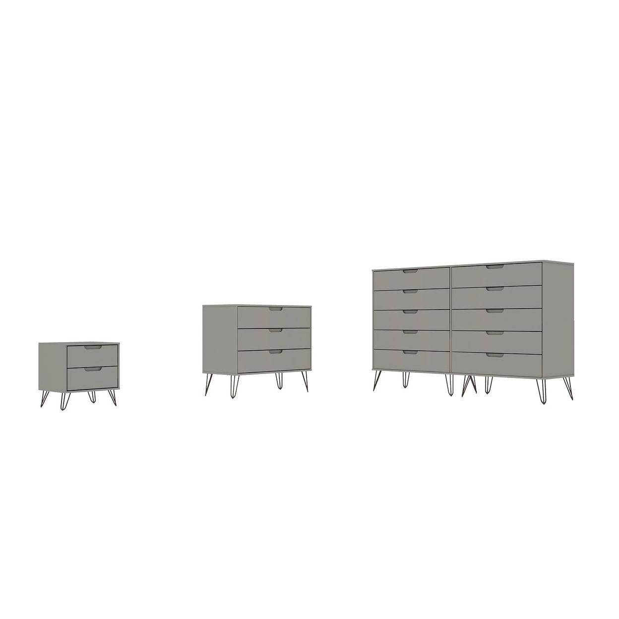 Manhattan Comfort Rockefeller Mid-Century Off White Dresser and Nightstand Set