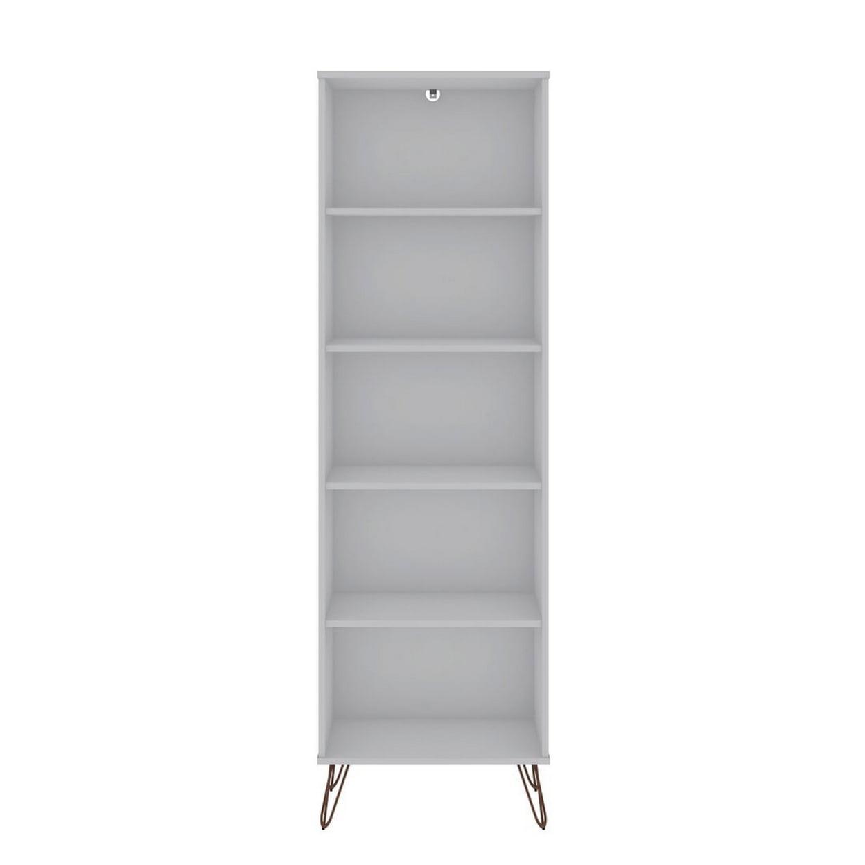 Mid-Century Modern White Bookcase with Artful Metal Legs