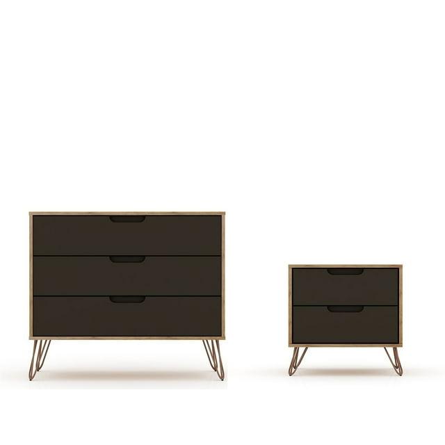 Manhattan Comfort Rockefeller Wood Dresser and Nightstand in Natural/Gray