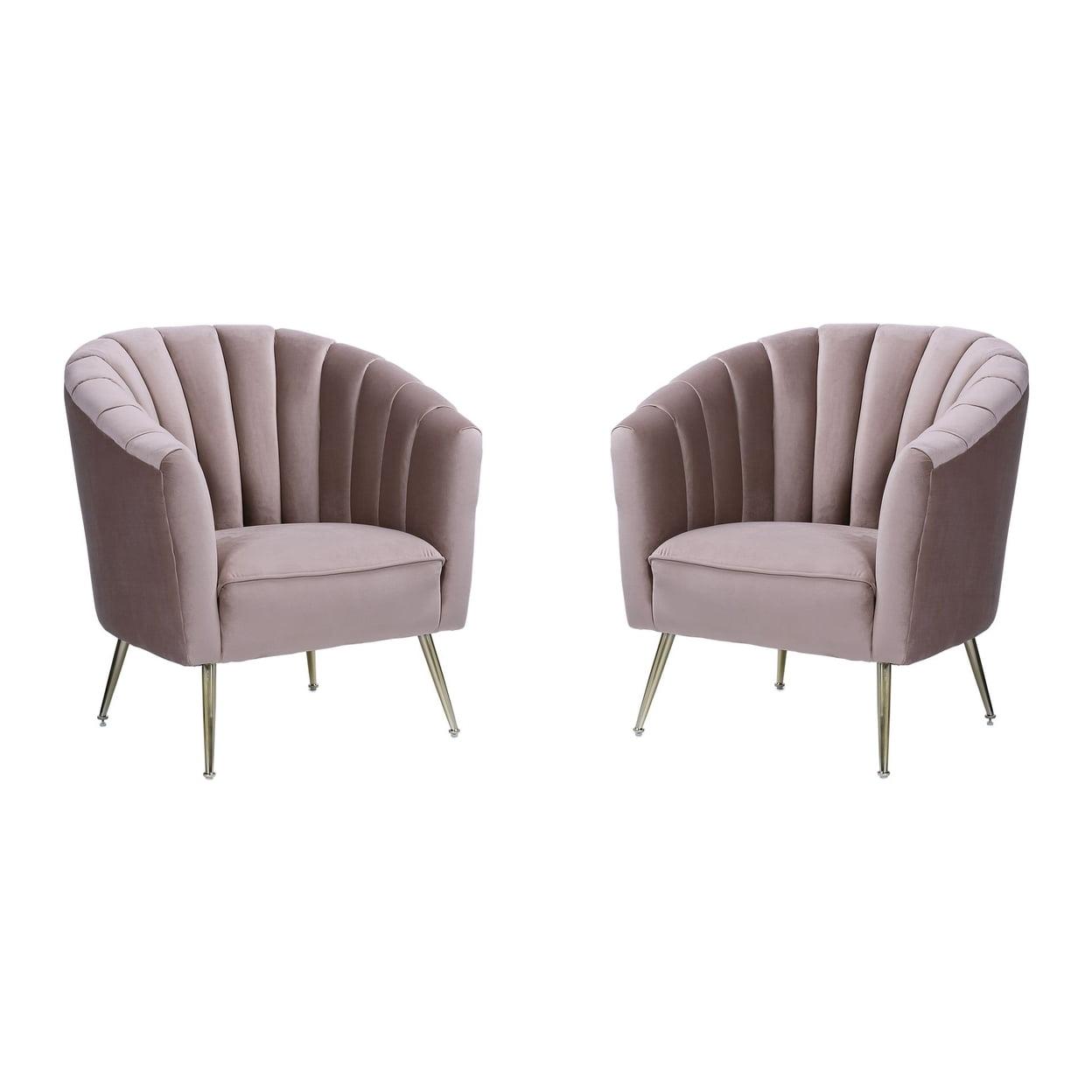 Set of 2 Rosemont Velvet Accent Chairs Blush - Manhattan Comfort: Gold Tone Stainless Steel Legs, Plush Upholstery