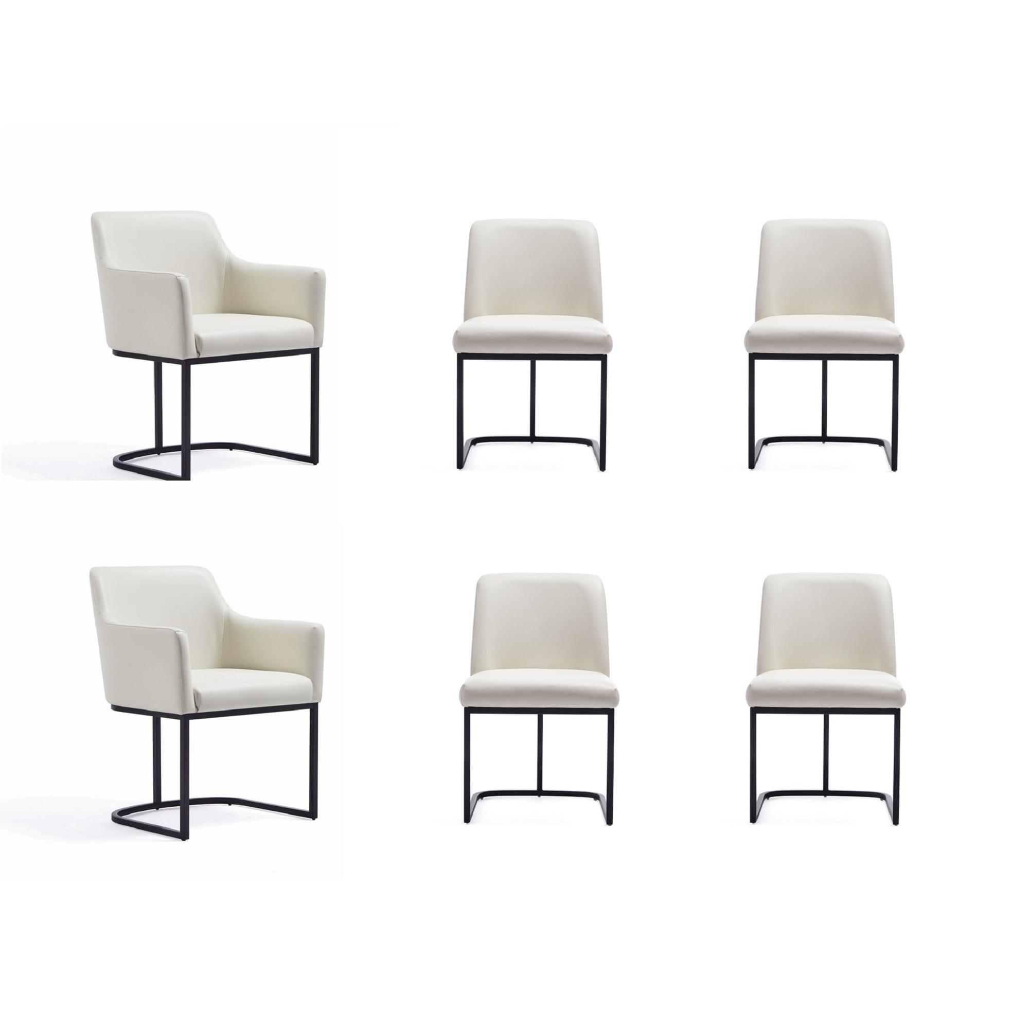 Set of 6 Serena Modern Leatherette Upholstered Dining Chair Set Cream - Manhattan Comfort: No Assembly, Steel Legs