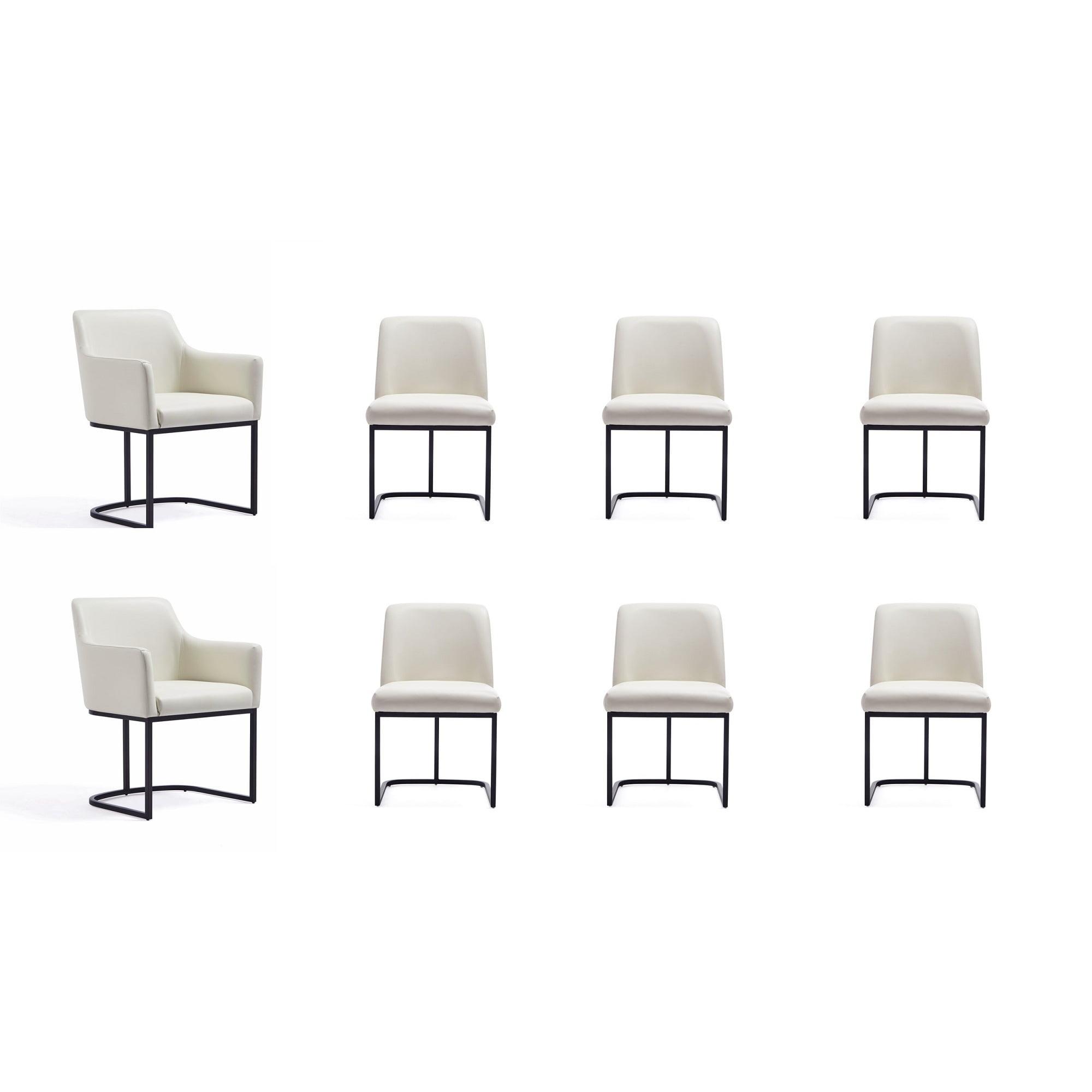 Set of 8 Serena Modern Leatherette Upholstered Dining Chair Set Cream - Manhattan Comfort: Plush, Steel Frame, No Assembly Required