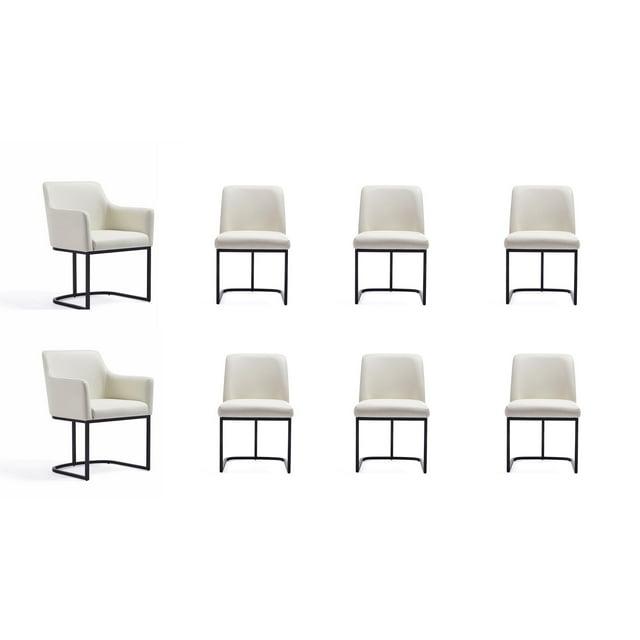 Set of 8 Serena Modern Leatherette Upholstered Dining Chair Set Cream - Manhattan Comfort: Plush, Steel Frame, No Assembly Required