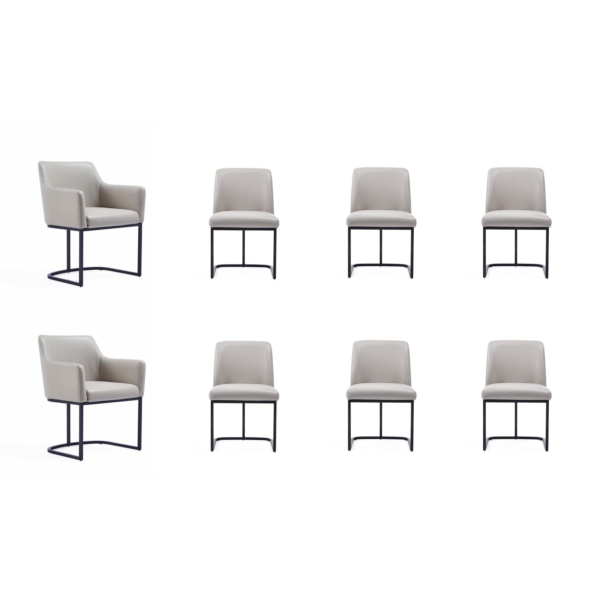 Set of 8 Serena Modern Leatherette Upholstered Dining Chair Set Light Gray - Manhattan Comfort: Ergonomic Design, Steel Legs, Foam-Filled