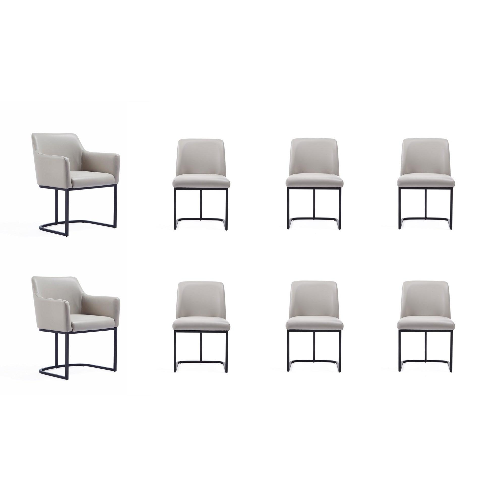 Set of 8 Serena Modern Leatherette Upholstered Dining Chair Set Light Gray - Manhattan Comfort: Ergonomic Design, Steel Legs, Foam-Filled