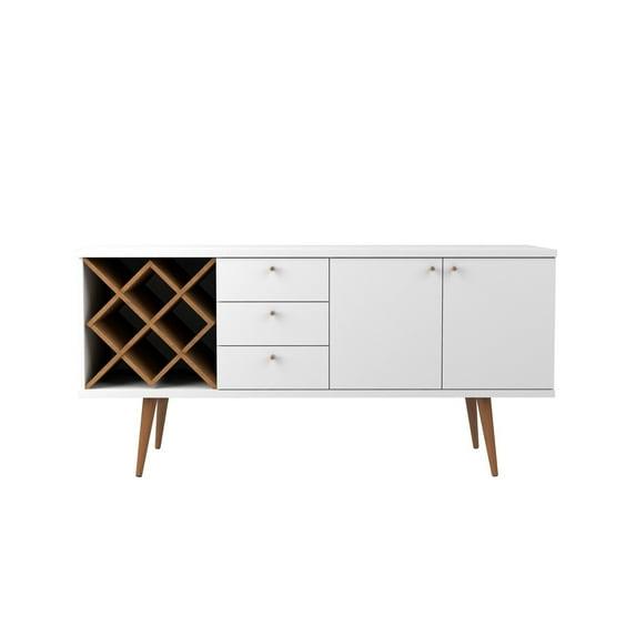 Utopia Wood Wine Rack Sideboard in White Gloss & Maple Cream