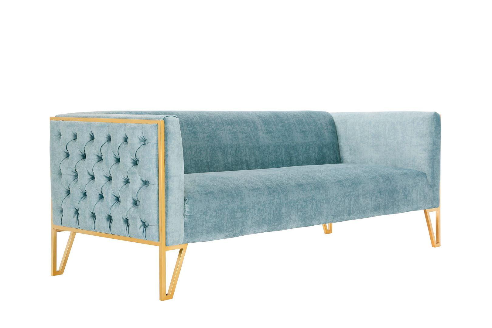 Vector Velvet 3 Seater Sofa Ocean Blue - Manhattan Comfort