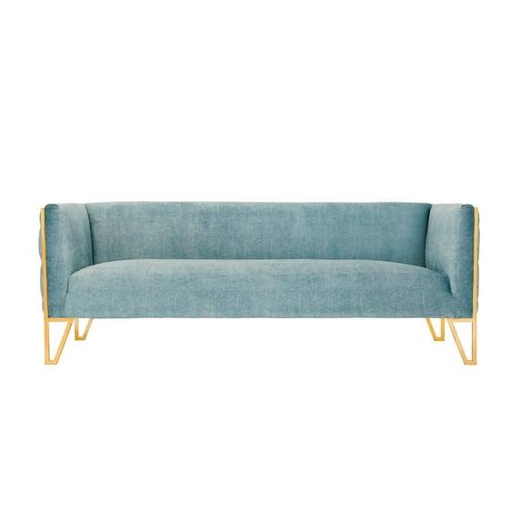 Vector Velvet 3 Seater Sofa Ocean Blue - Manhattan Comfort