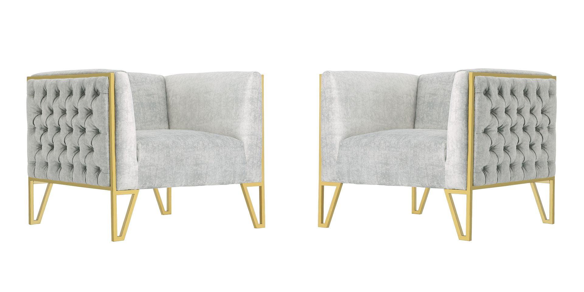 Gray Velvet Barrel Accent Chair with Gold Metal Legs