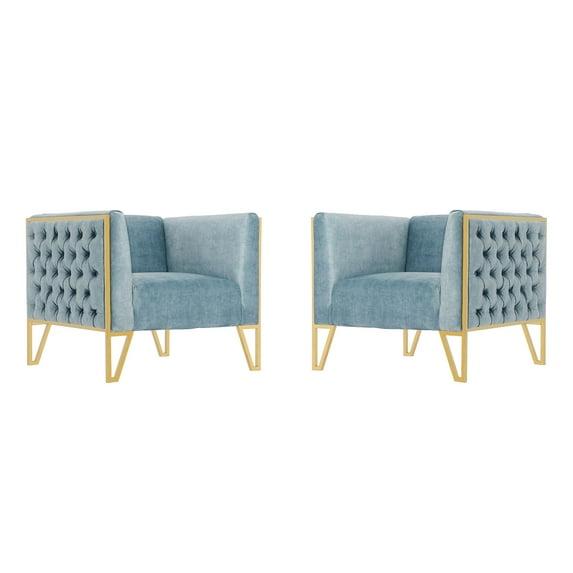 Set of 2 Vector Velvet Accent Chairs Ocean Blue - Manhattan Comfort: Plush, Tufted, No Assembly Required