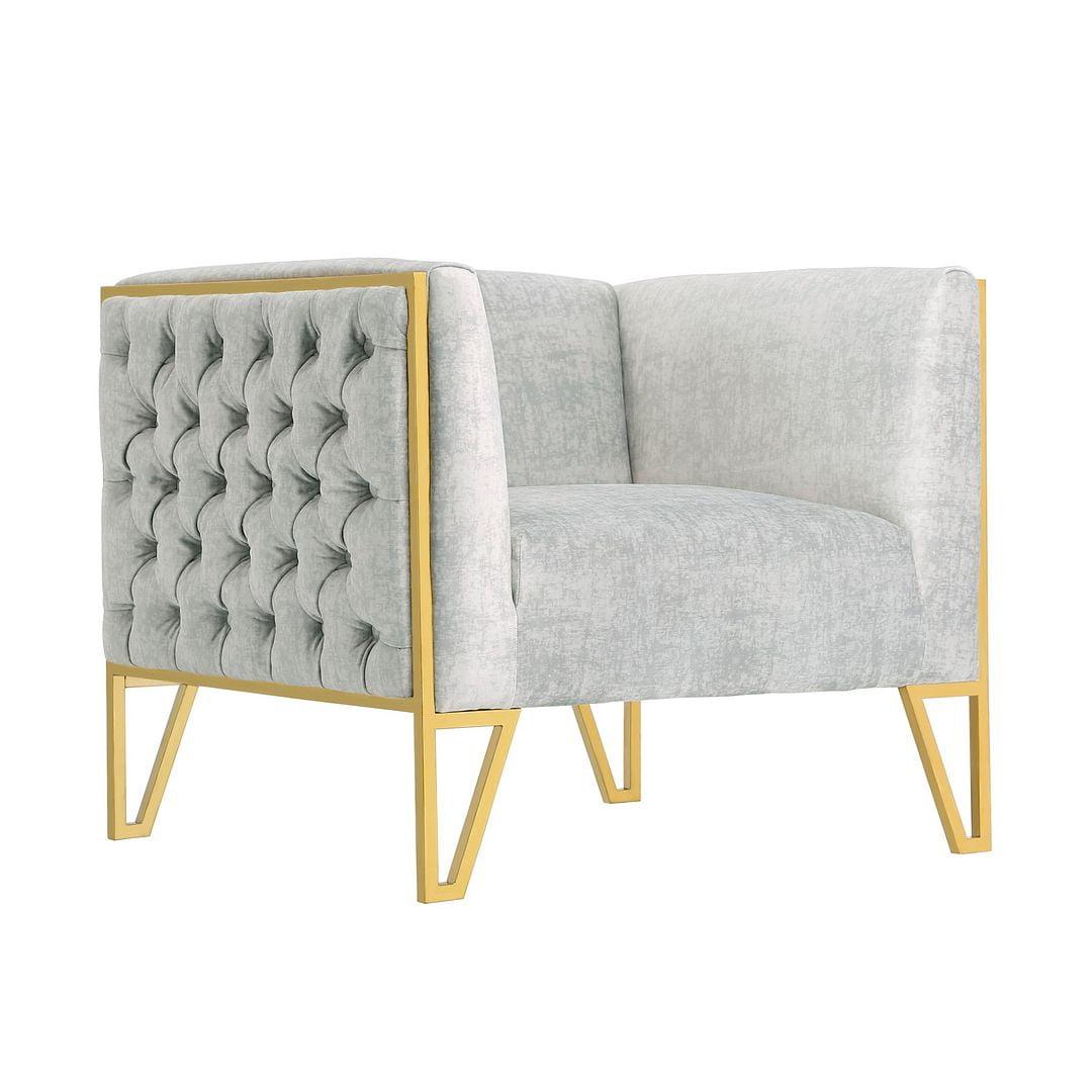 Grey Velvet Barrel Accent Chair with Gold Metal Frame