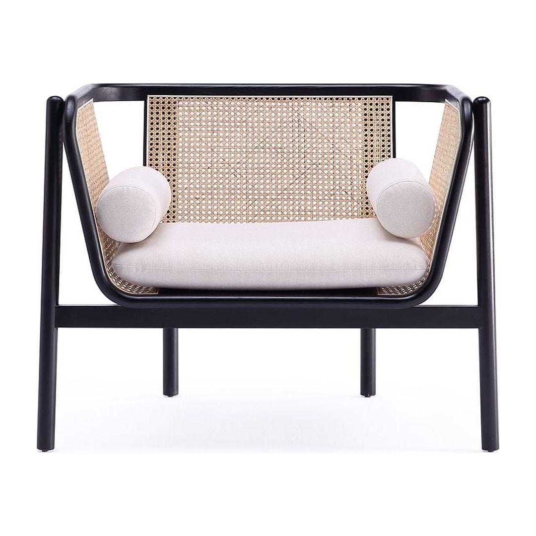 Versailles Barrel Accent Chair in Black & Cream with Rattan Back