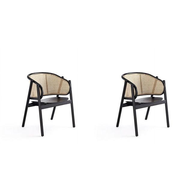 Set of 2 Versailles Wood Armchairs Black/Natural Cane - Manhattan Comfort: Solid Ash Frame, No Assembly Required
