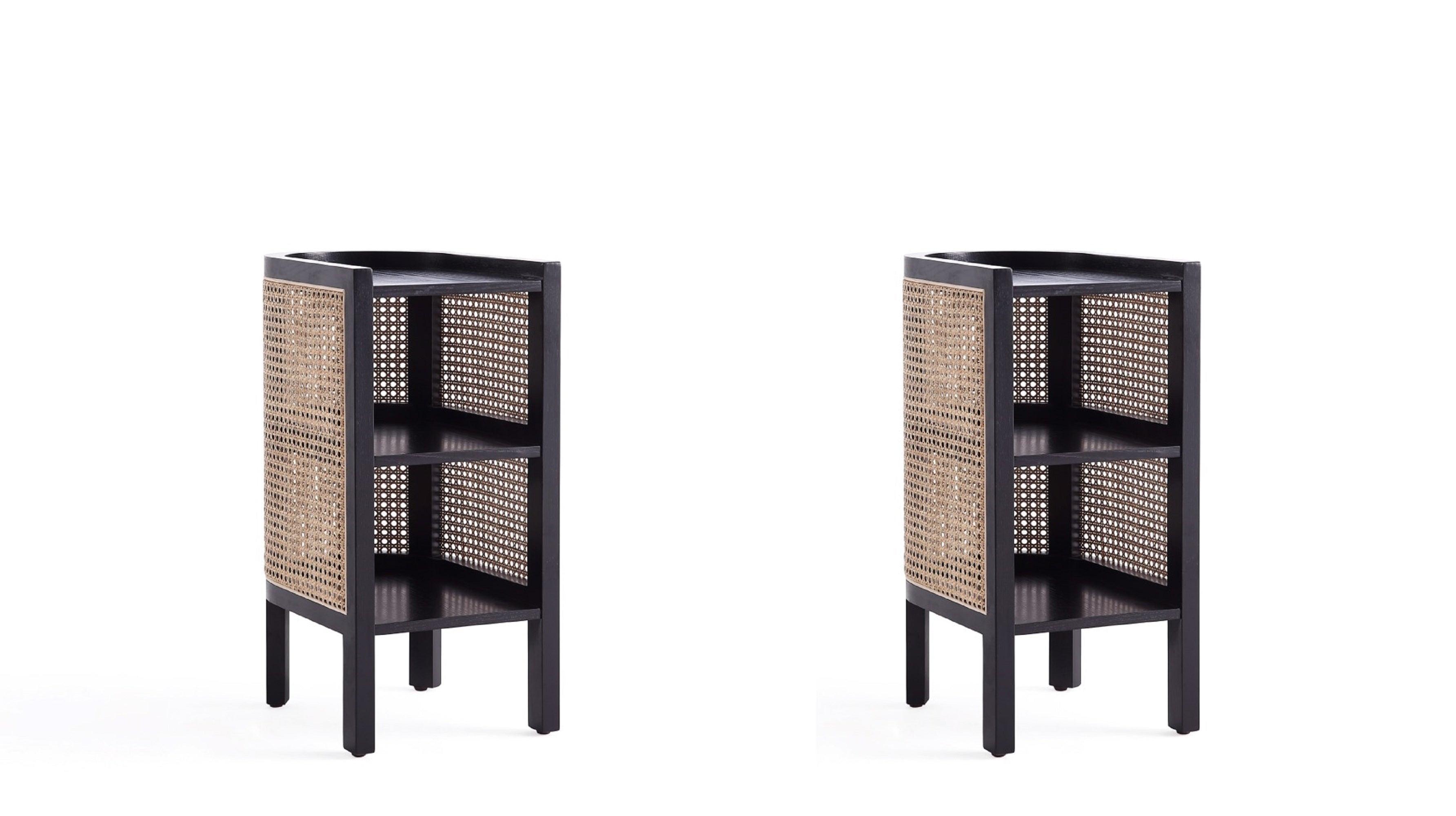 Set of 2 Versailles End Tables Black/Natural - Manhattan Comfort: Boho Style, Fixed Shelves, No Assembly Required