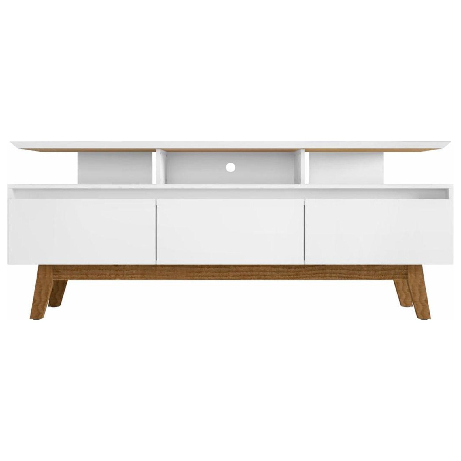 Mid-Century Modern White TV Stand with Open & Concealed Storage, 70.86"