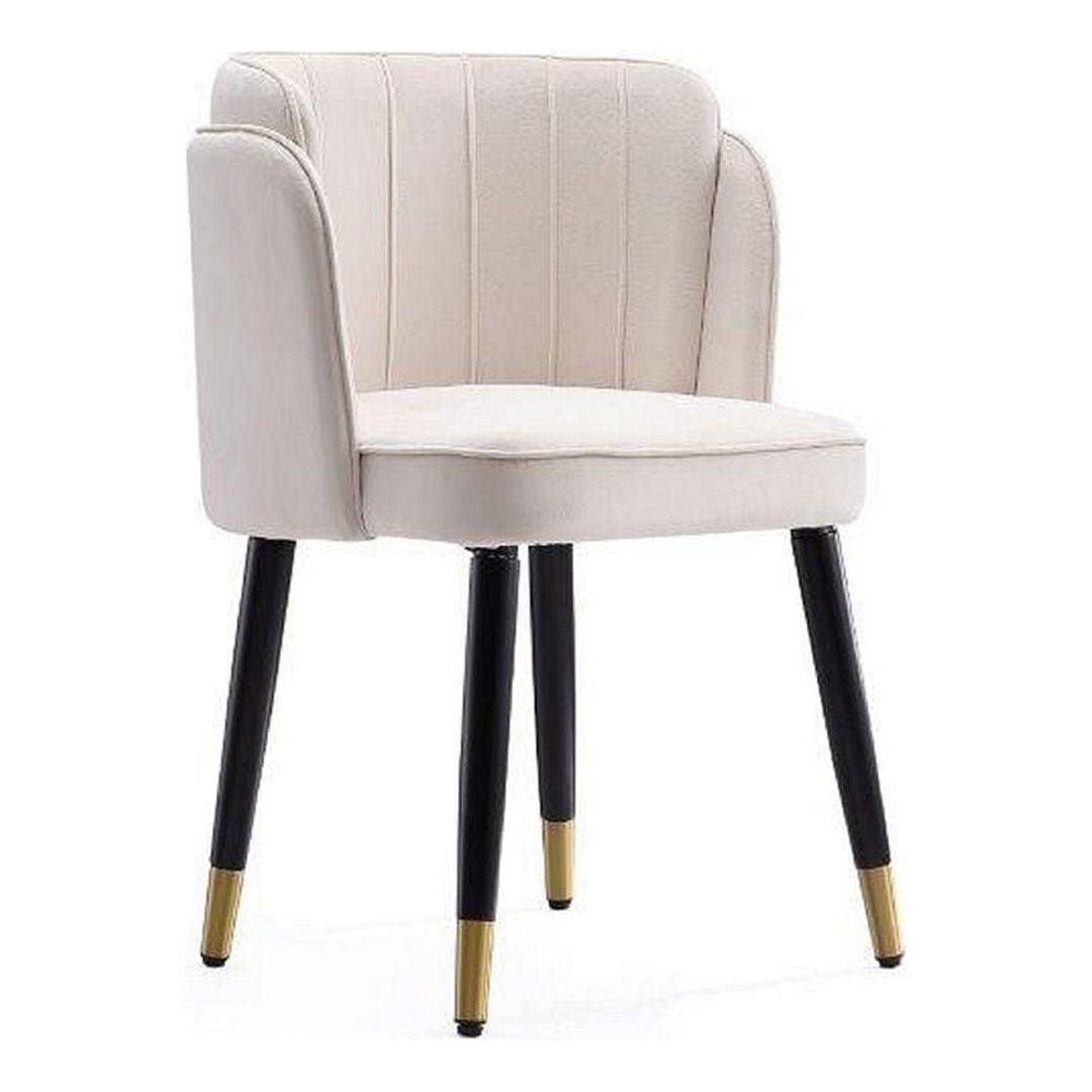 Cream Velvet Upholstered Side Chair with Wood Legs