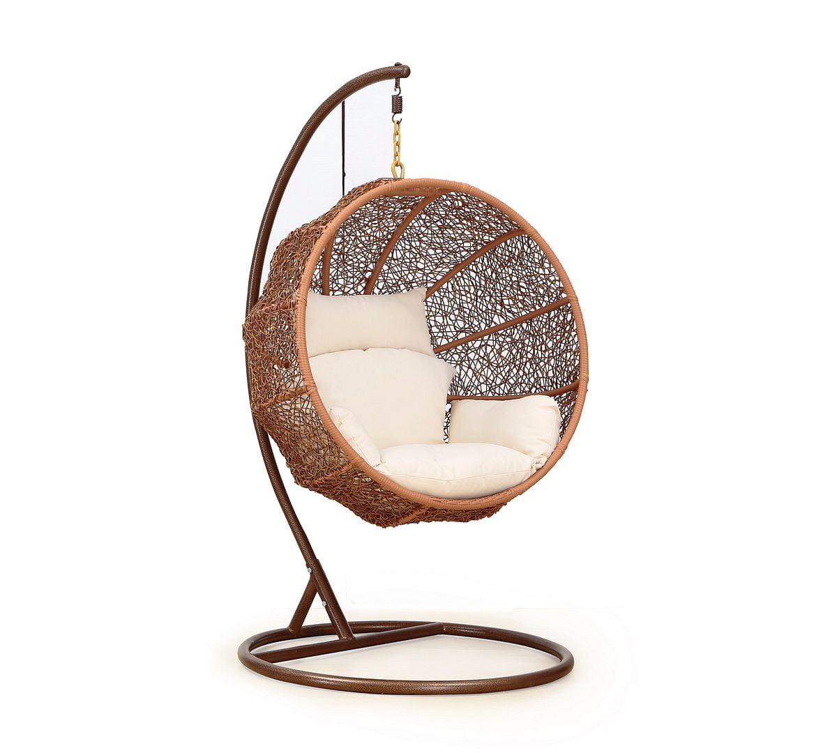 Zolo Cream Rattan & Metal Hanging Lounge Chair with Cushions