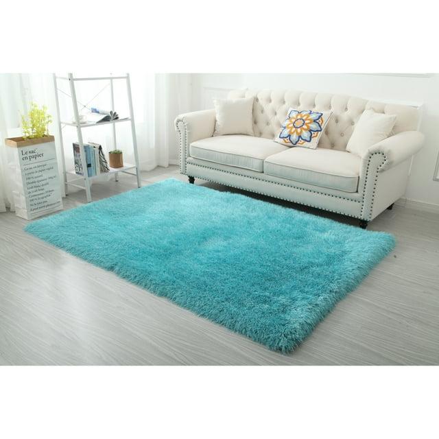 Manhattan Polyester Shag Area Rug Aqua 2'5'' X 4'5'' 3' x 5' Blue Rectangle