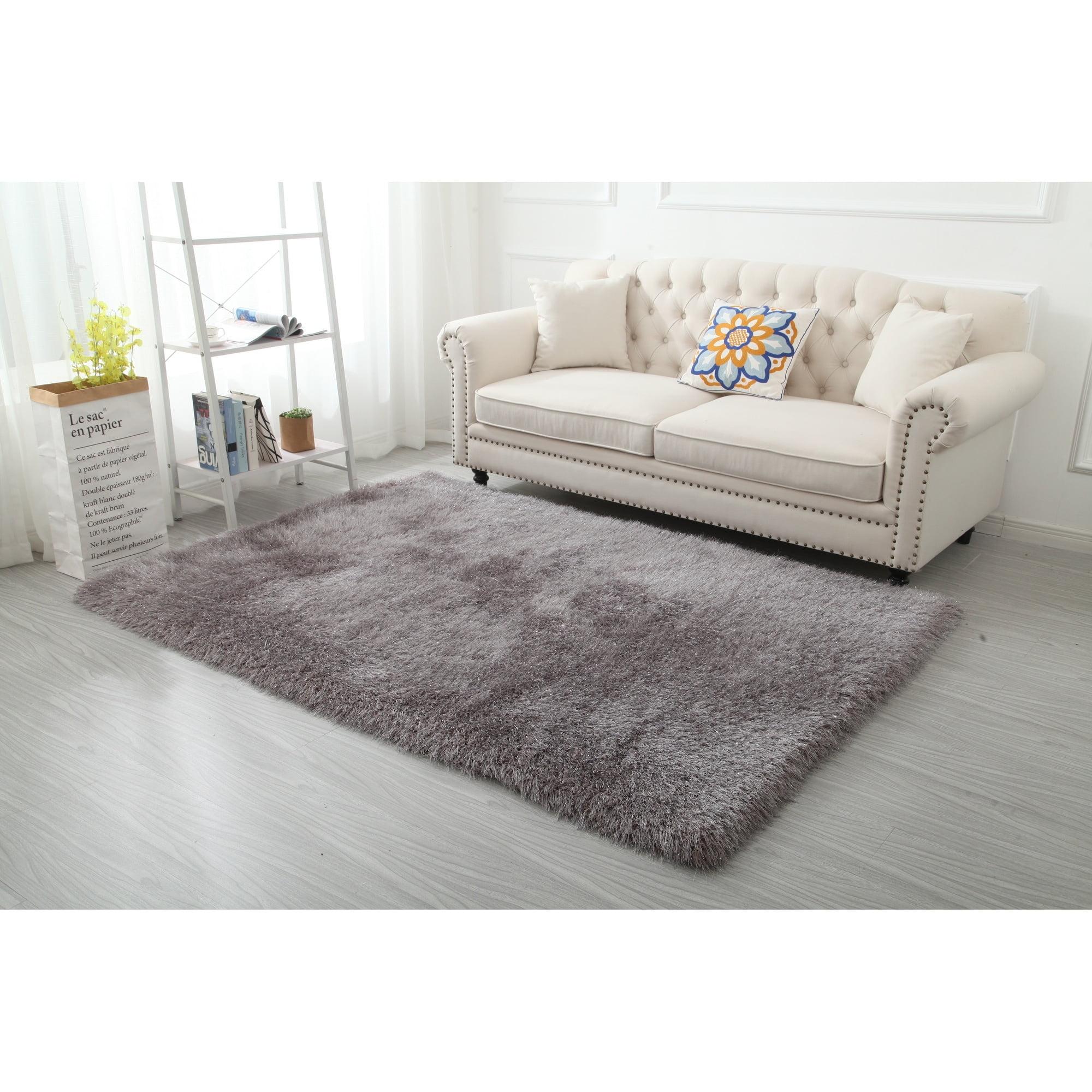 Deluxe Modern Gray Shag Area Rug 3' x 5' with Cotton Backing