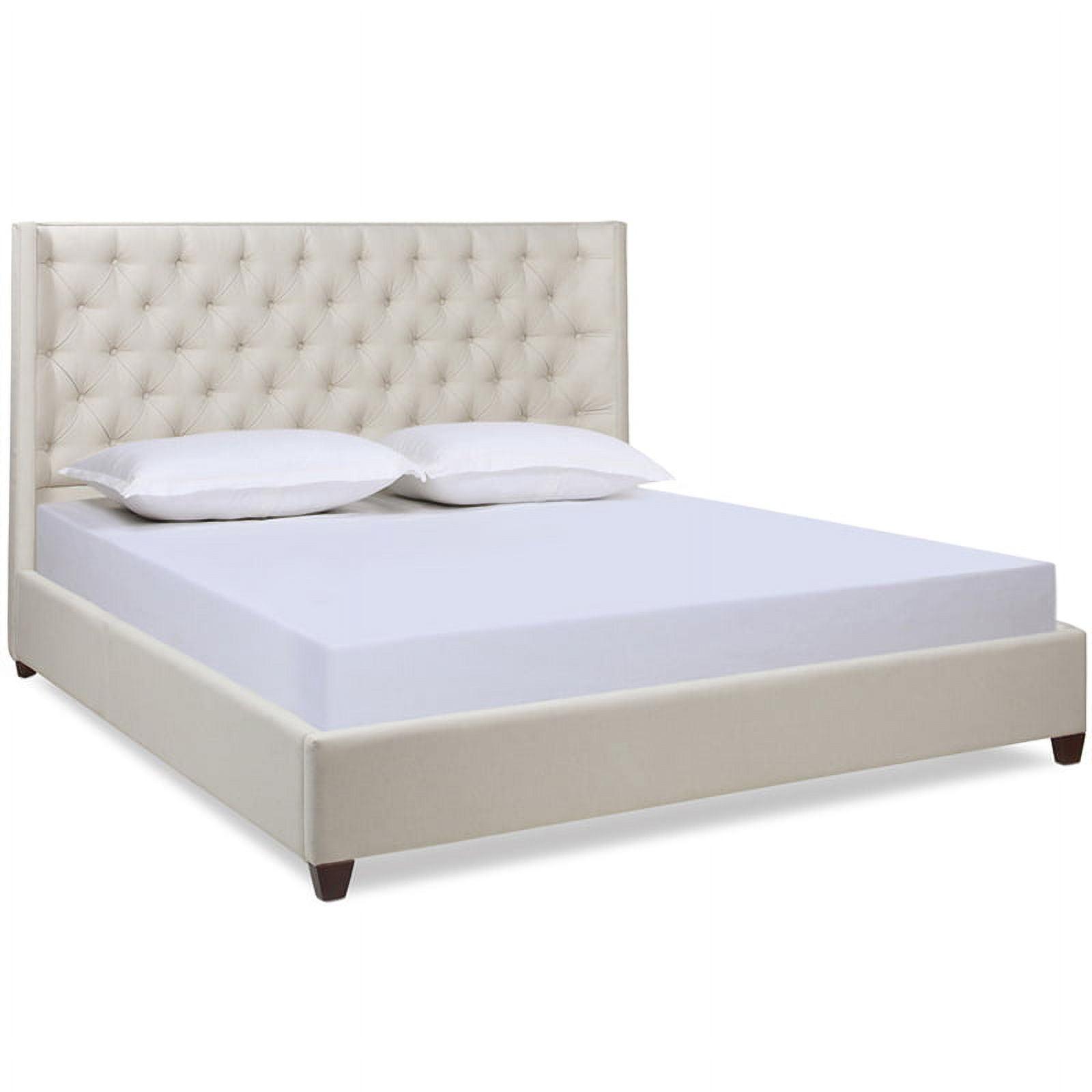 Manhattan Light Beige King Upholstered Platform Bed with Tufted Headboard