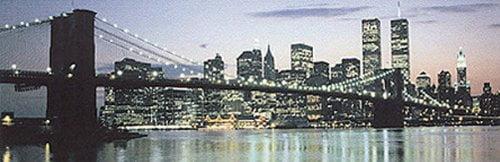 Manhattan Horizonte el Puente y Más Allá 36x12 Póster Impreso Artístico Noche Panorámica Puente Brooklyn Dos Torres Centro de Comercio Mundial Nueva York City Michael Pasdzior
