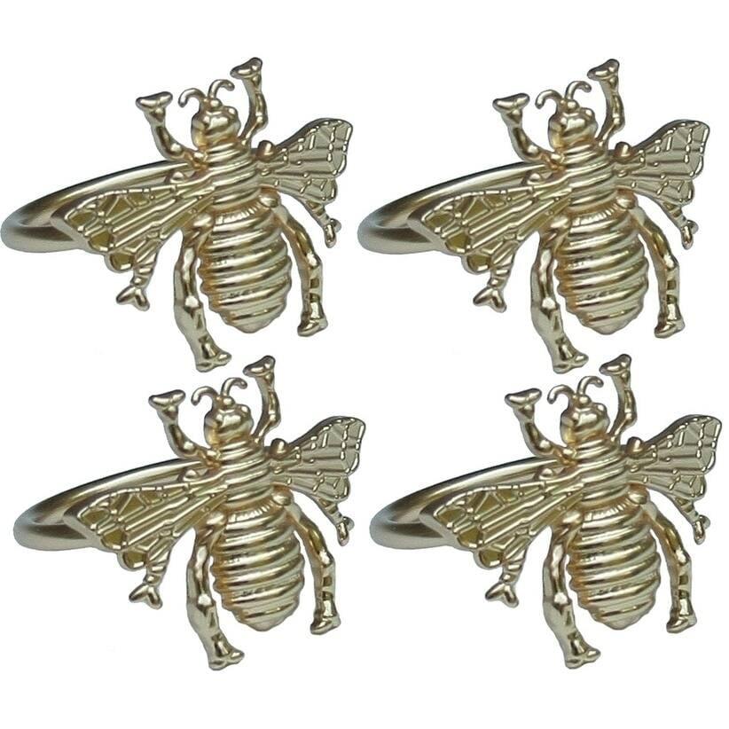 Gold Bee Brass Napkin Rings, Set of 4