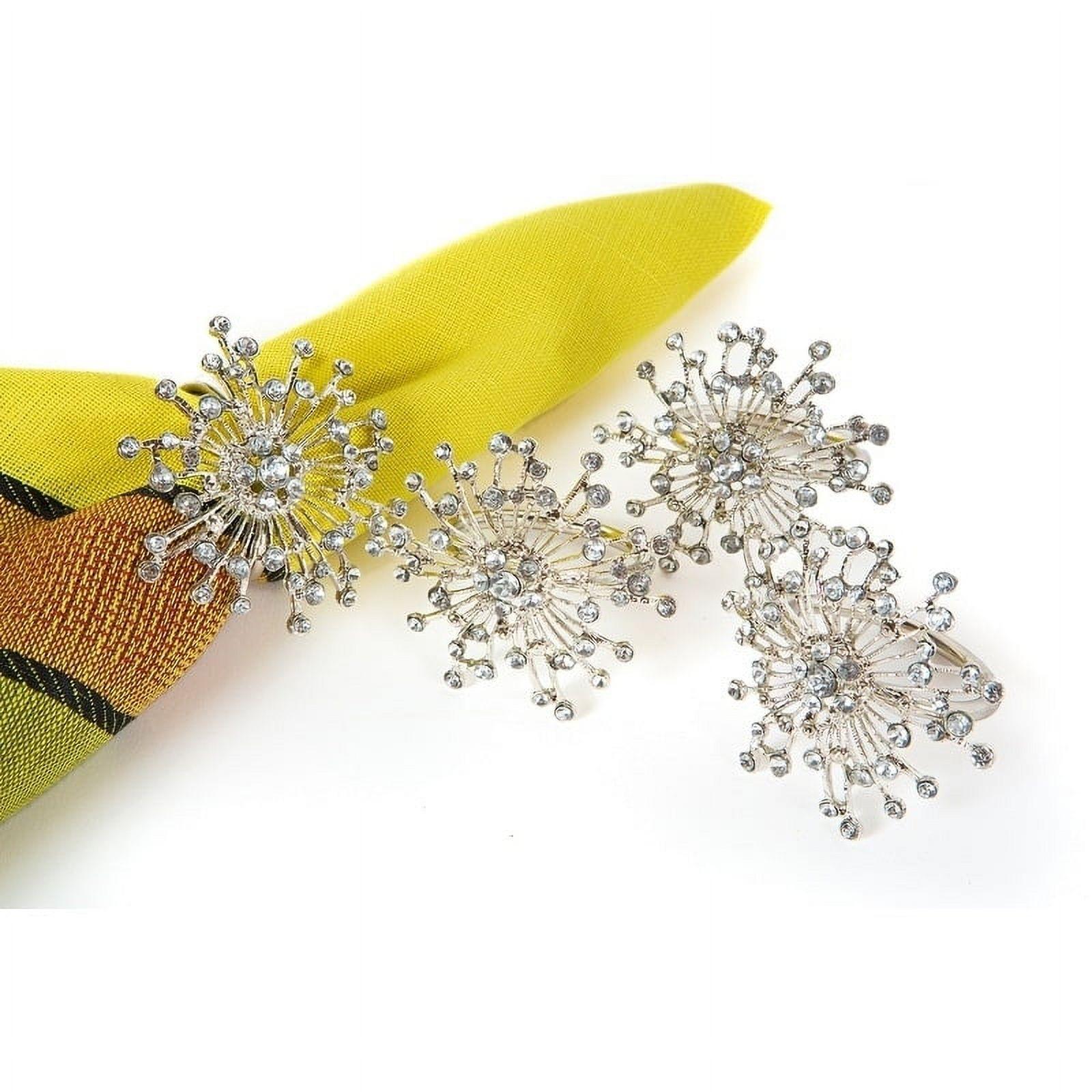 Manor Luxe Snowflake Holiday Elegant Jeweled Metal Napkin Rings, Set of 4,Silver