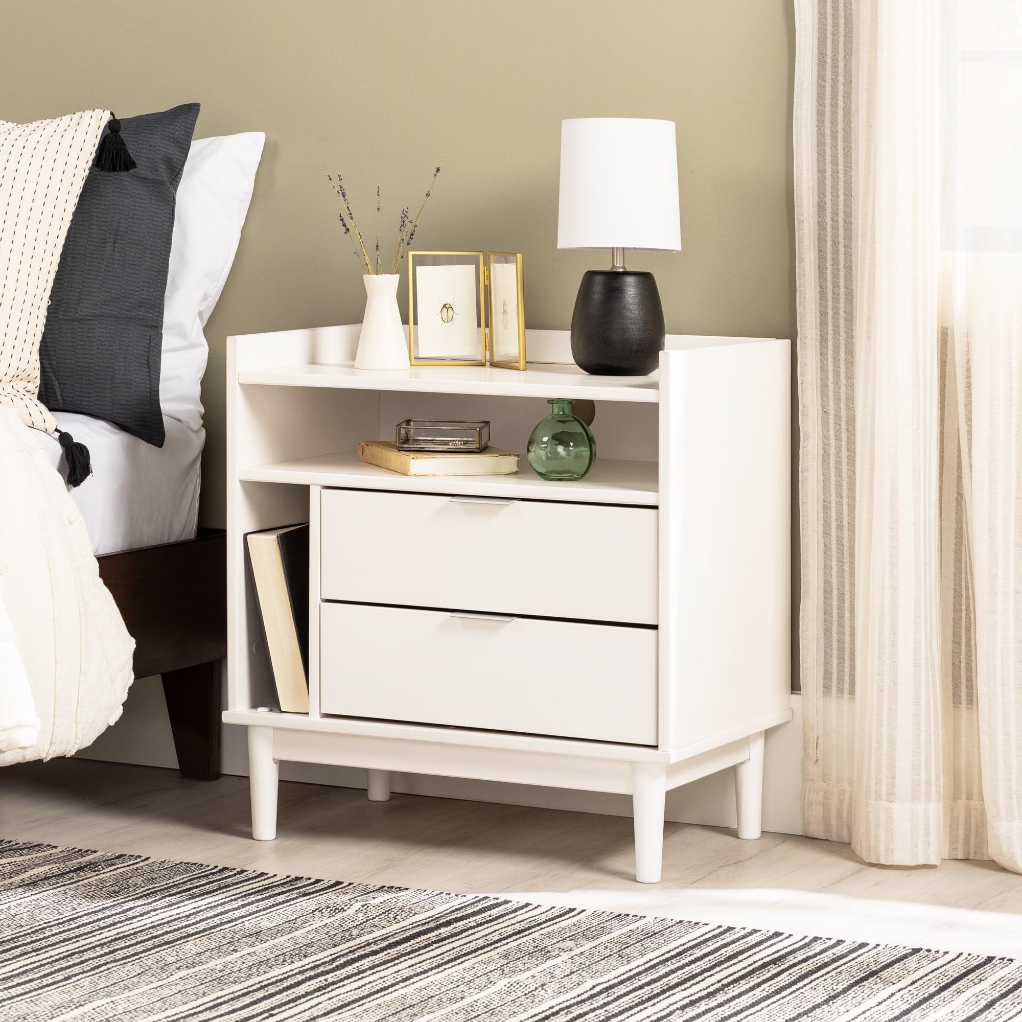 Manor Park Mid-Century Modern 2-Drawer Wood Nightstand, Solid White