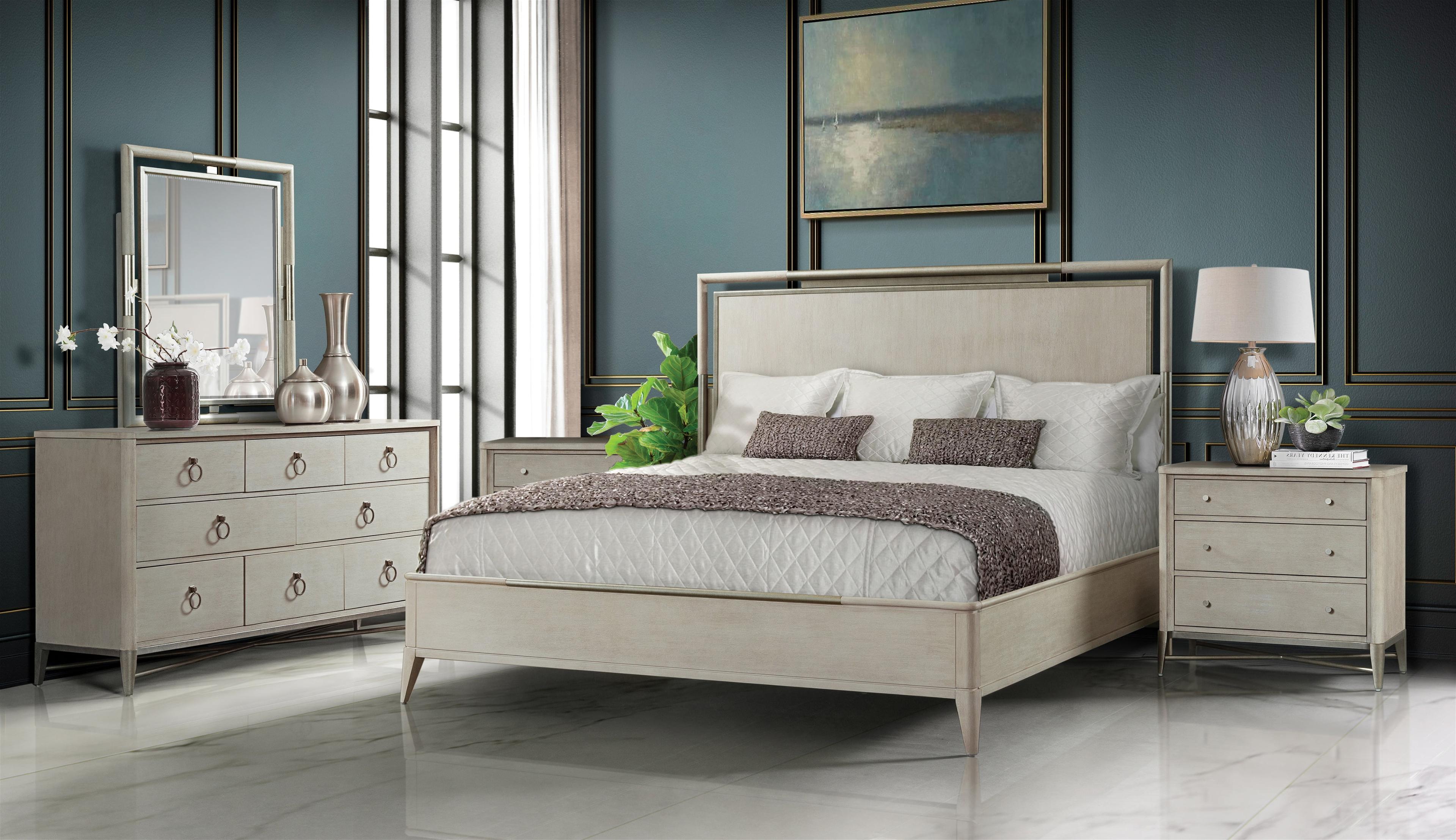 Mantalia Solid Wood Bedroom Set with Metal Frame, King Bed, Dresser, Mirror, and 2 Nightstands, Champagne