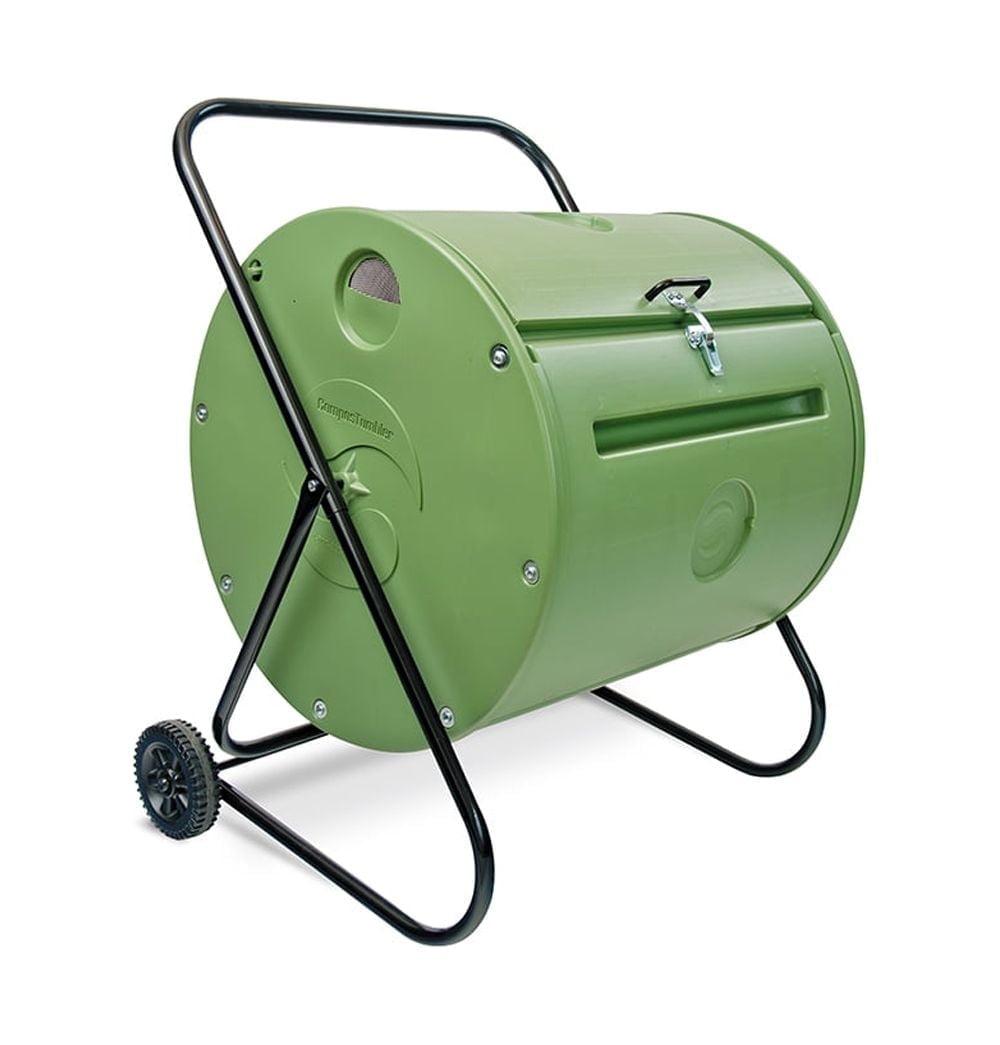 Green 37-Gallon Mobile Outdoor Compost Tumbler with Wheels