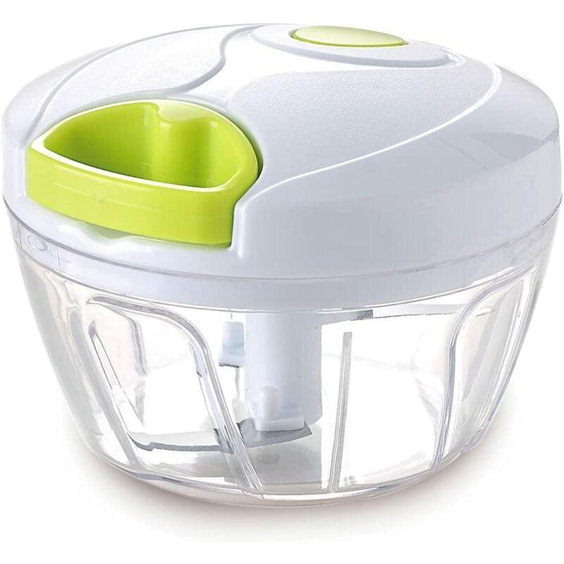 Compact White and Green Manual Food Chopper with Stainless Steel Blades