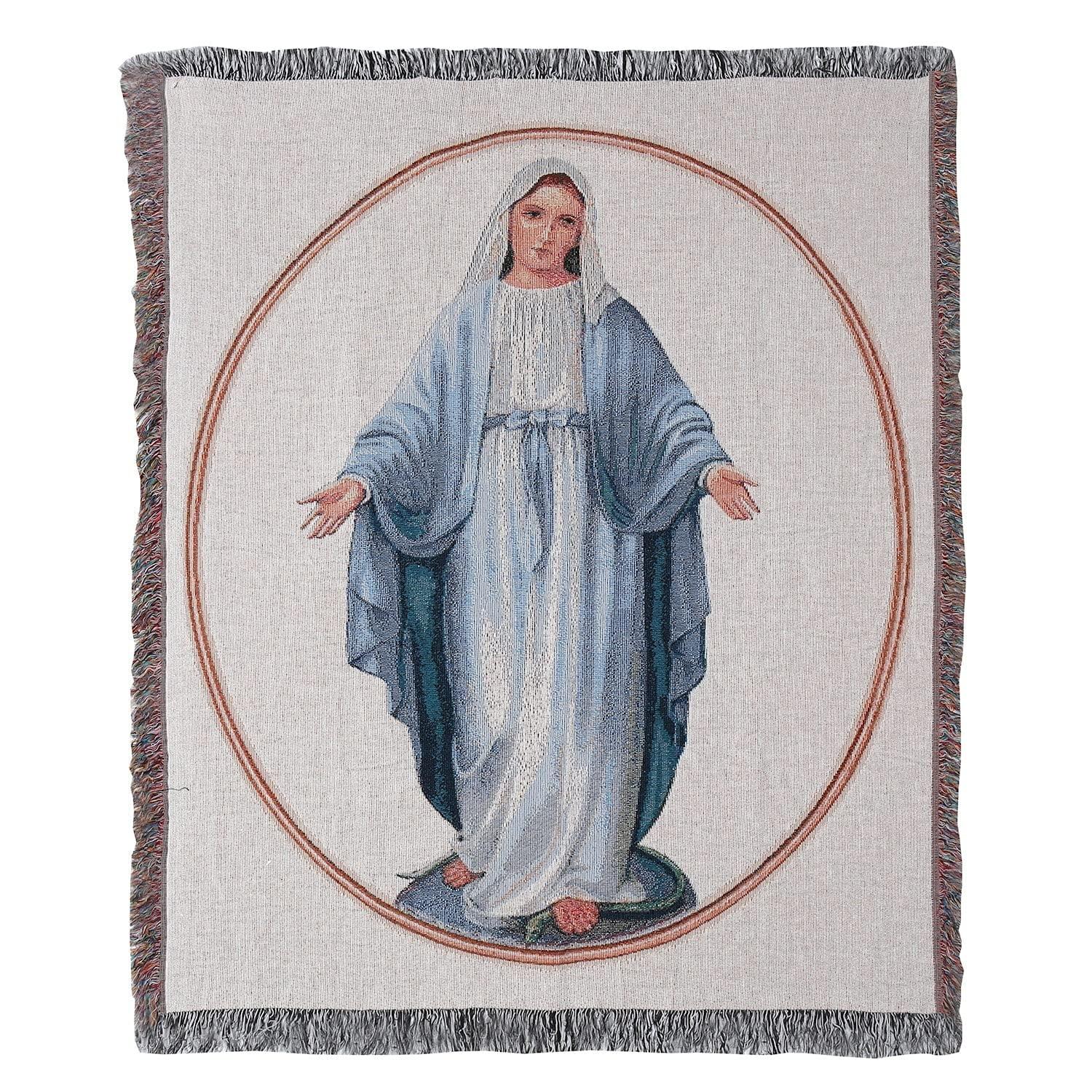 Virgin Mary Blue Tapestry Cotton Throw Blanket 50 x 60 Inches