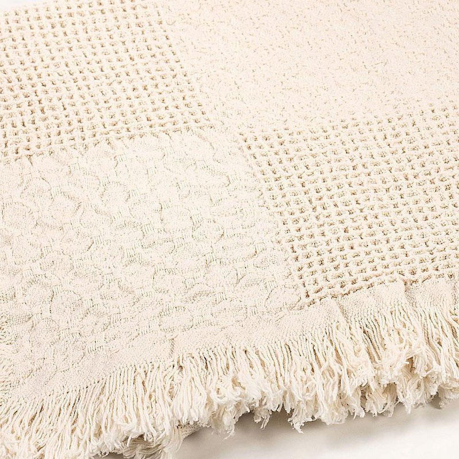 Natural Cotton Textured Fringed Throw Blanket 46in x 60in