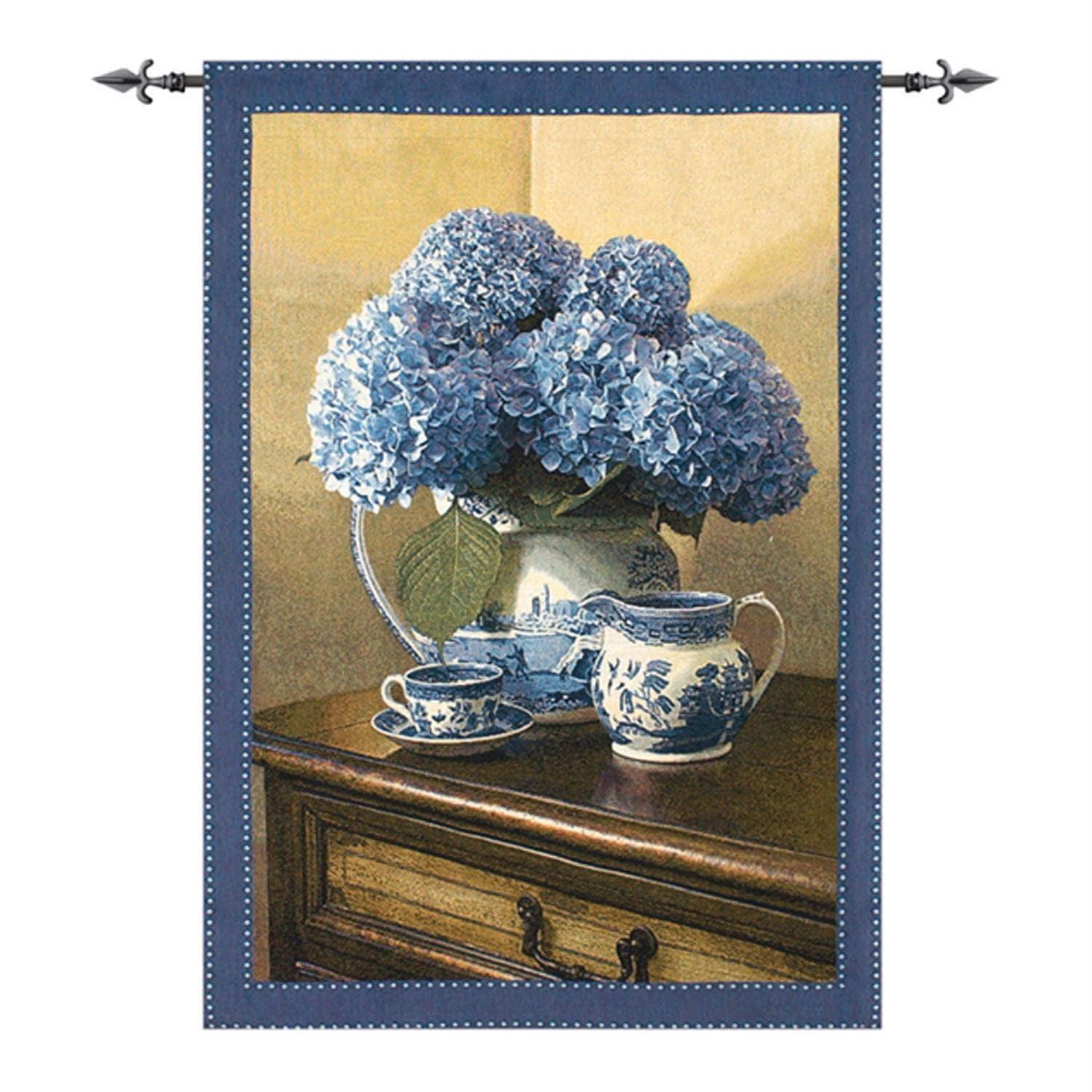 Blue Willow Cotton Tapestry Wall Hanging, 35 x 47 Inch