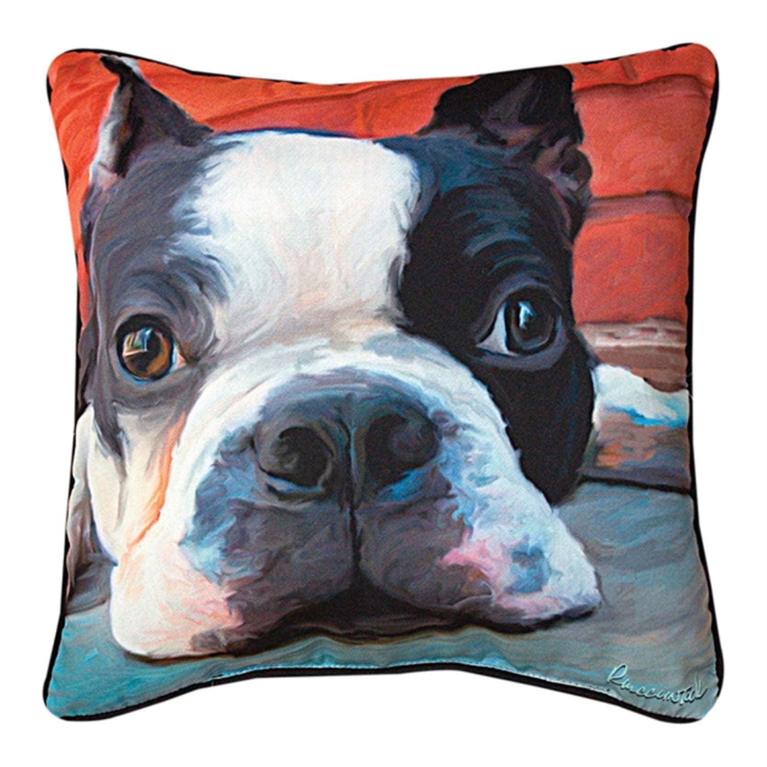 Manual Moxley Boston Terrier Paws and Whiskers Decorative Square Pillow, 18-Inch