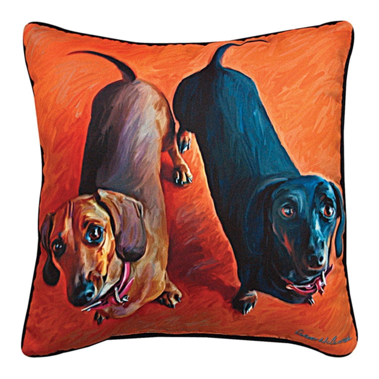 Manual Double Dachsies Dachshund Paws and Whiskers Decorative Square Pillow, 18-Inch