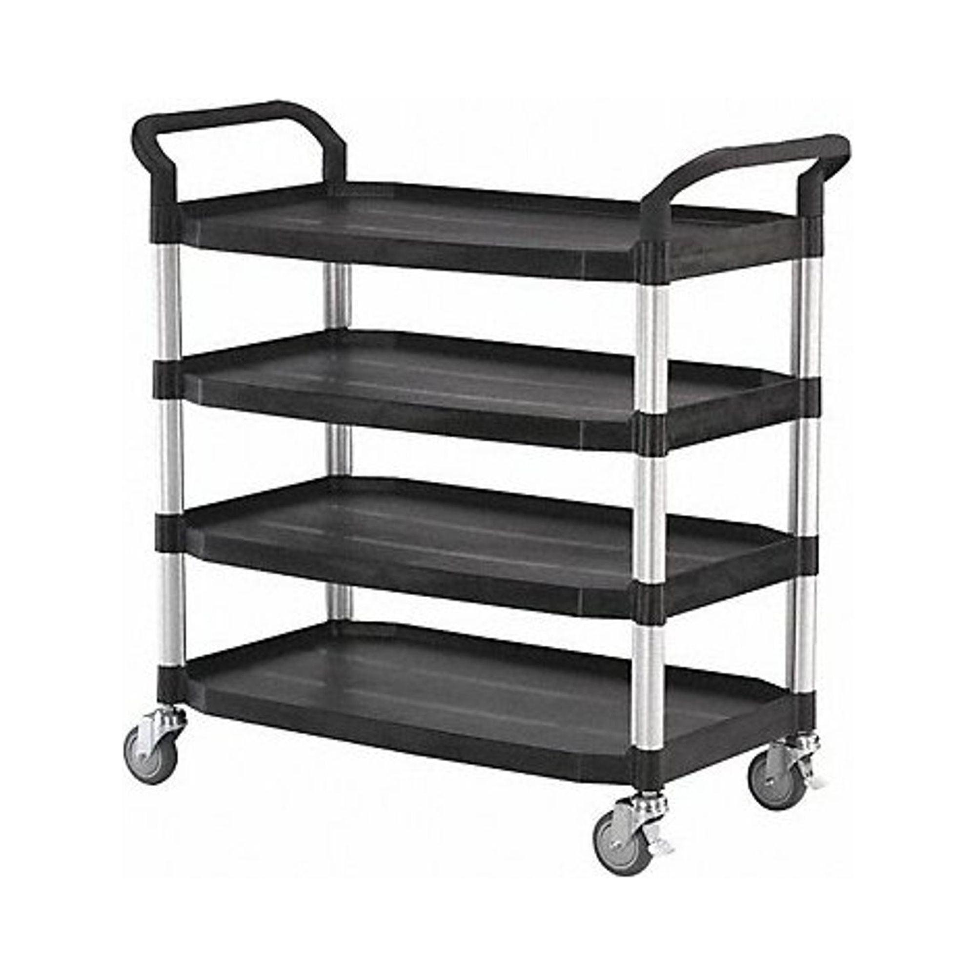 Black Polypropylene 4-Shelf Utility Cart with Aluminum Legs