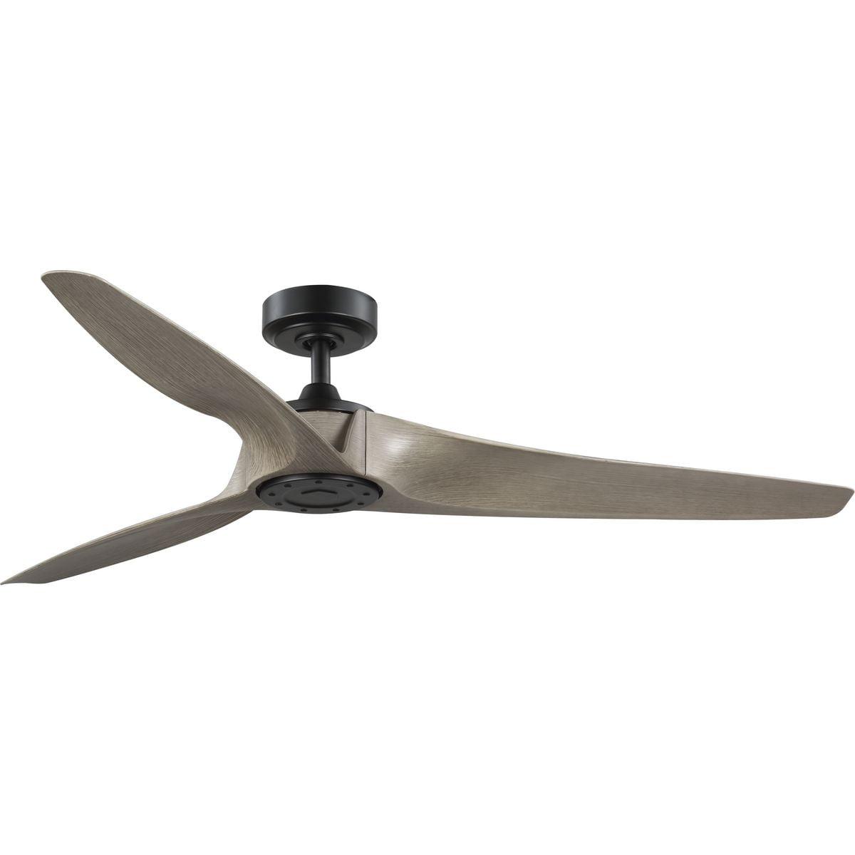 Manvel 60" Matte Black and Grey Weathered Wood Ceiling Fan with Remote