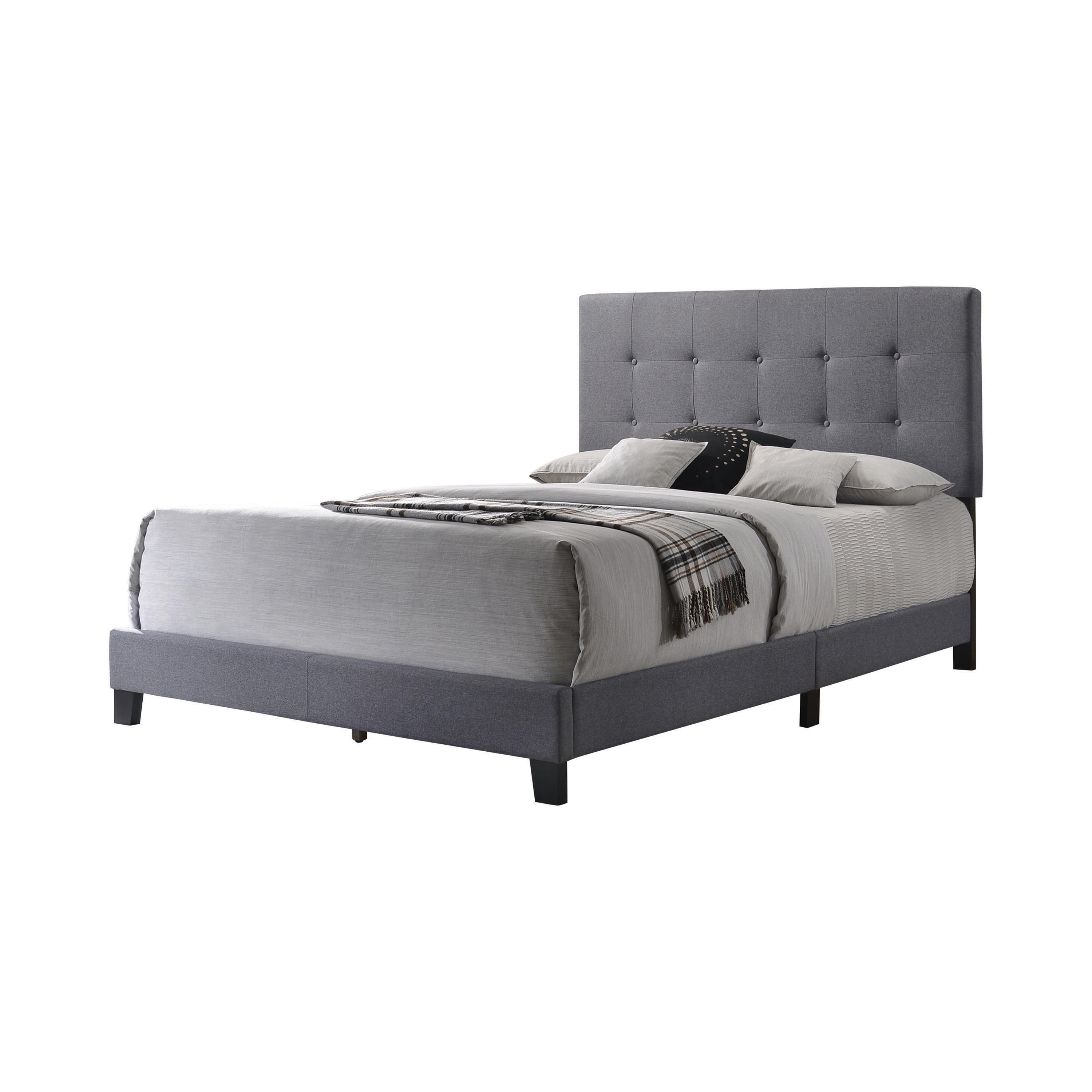 Gray Tufted Upholstered Full Bed with Wood Frame