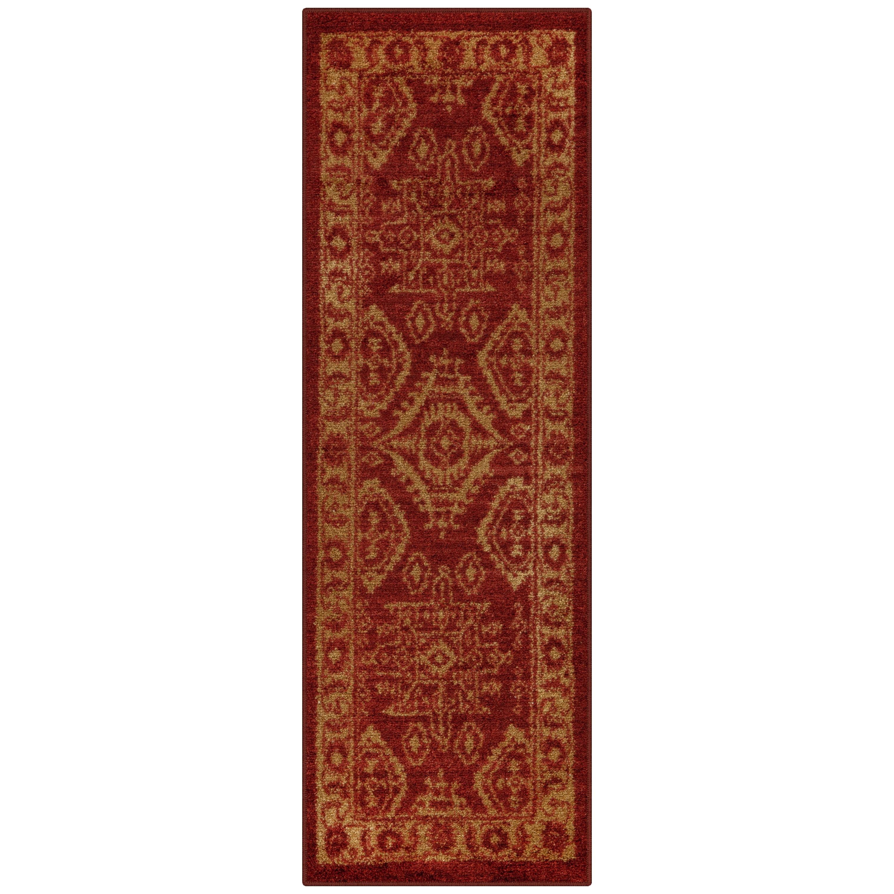 Maples Rugs - Made in USA - Georgina Traditional Washable Indoor Runner Rugs, 2' x 6', Red/Gold