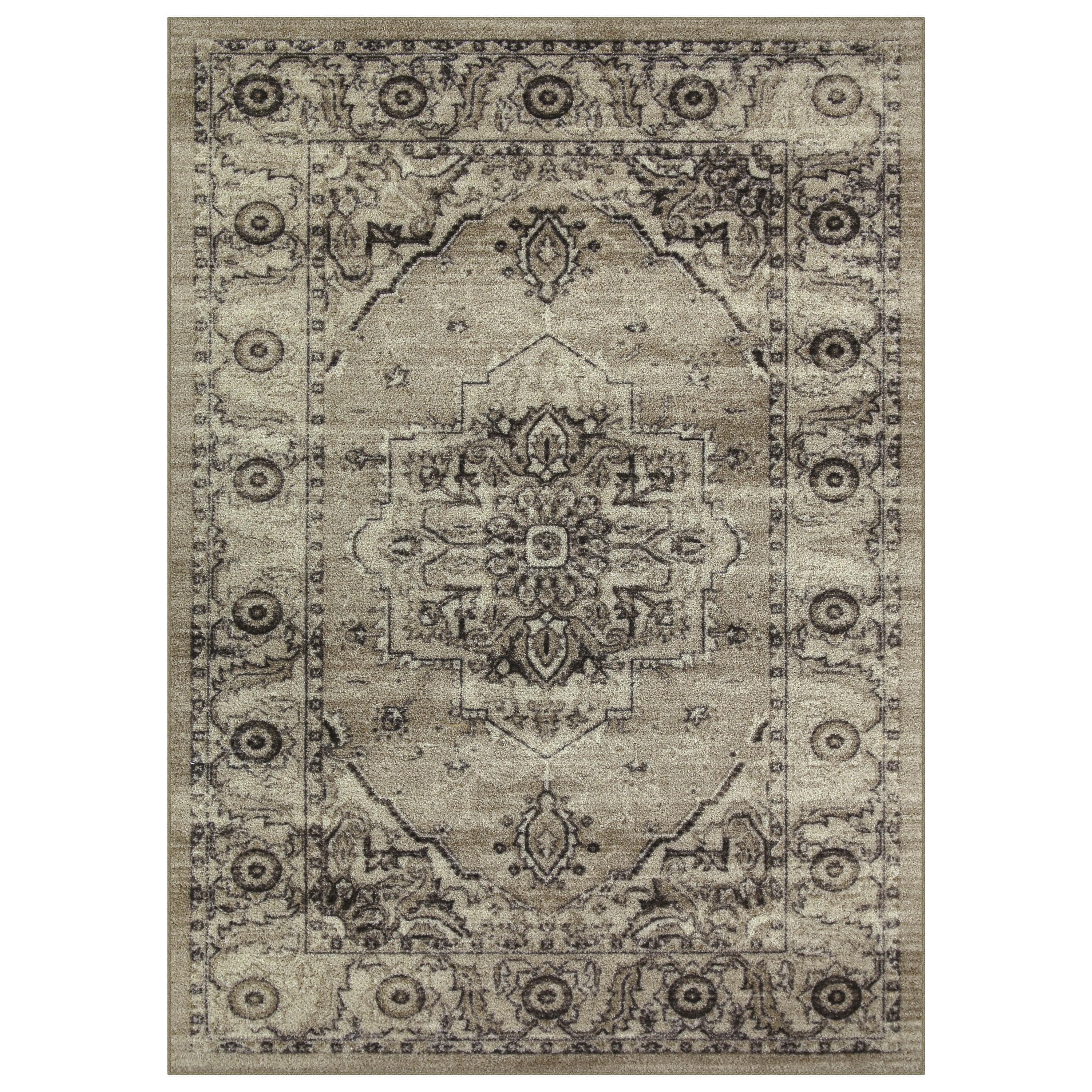Maples Rugs Lexington Farmhouse Floral Taupe Washable Entryway Area Rug, 2'6 x 3'10