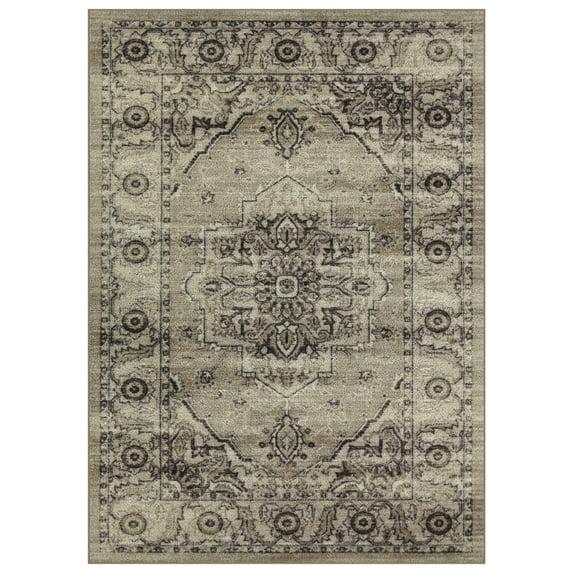 Maples Rugs Lexington Farmhouse Floral Taupe Washable Entryway Area Rug, 2'6 x 3'10