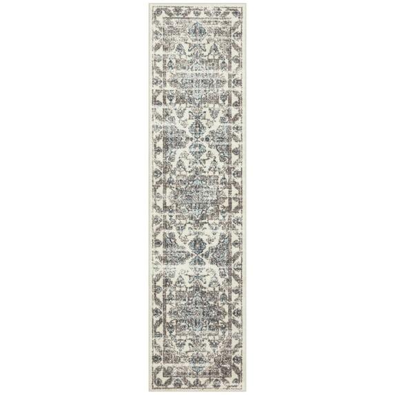 Maples Rugs Tapestry Farmhouse Medallion Taupe Grey Non Slip Hallway Runner Rug, 2'6 x 10'