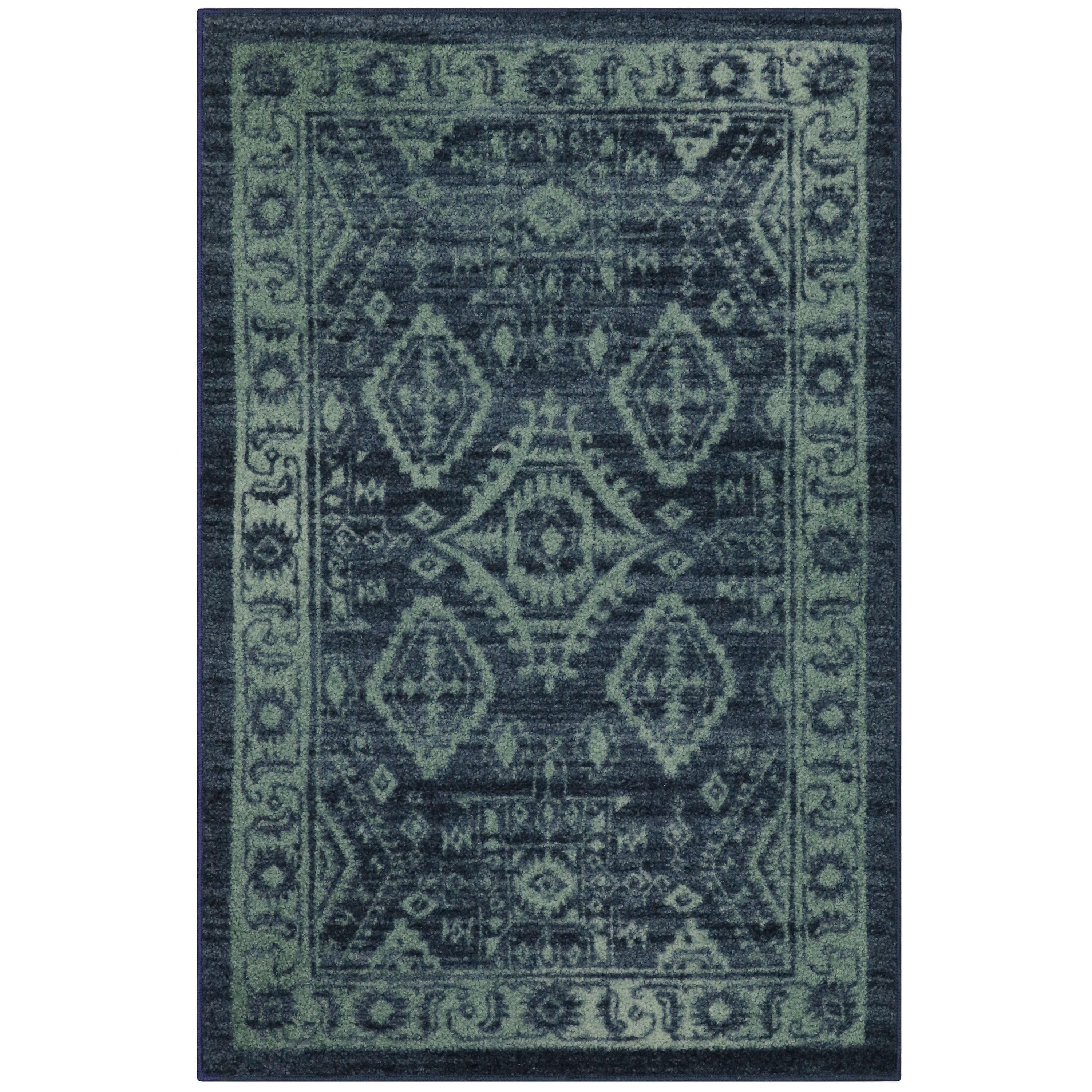 Maples Rugs Georgina Global Washable Small Entryway Accent Rug for Indoor, 2'6" x 3'10", Navy/Green