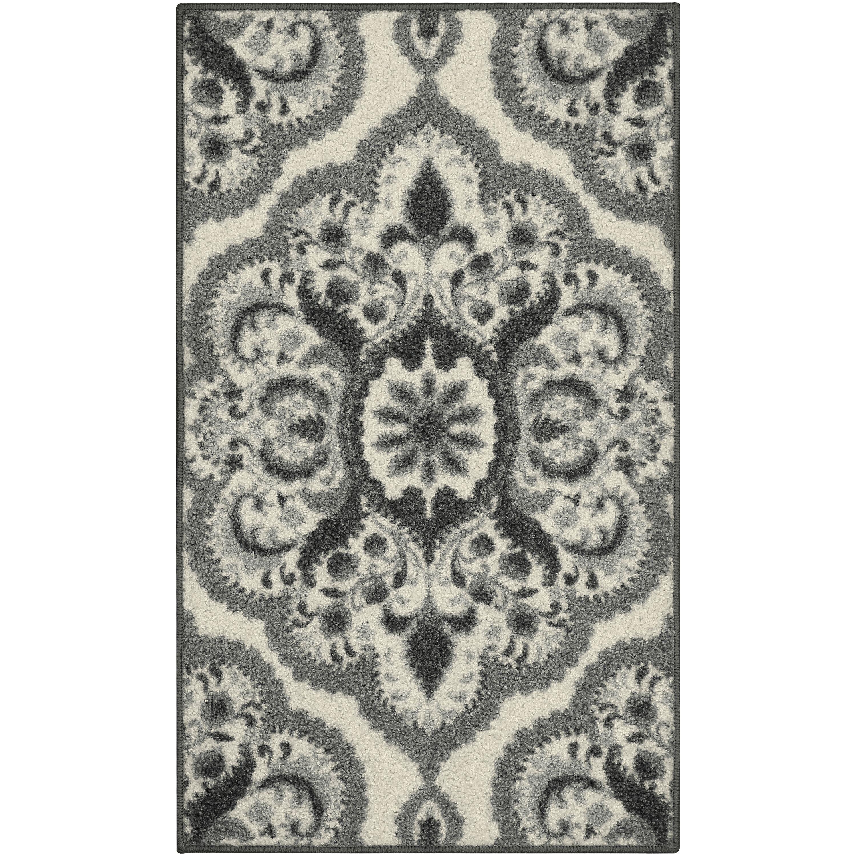 Maples Rugs Florence Traditional Swirl Gray Washable Hallway Runner Rug, 2' x 6'