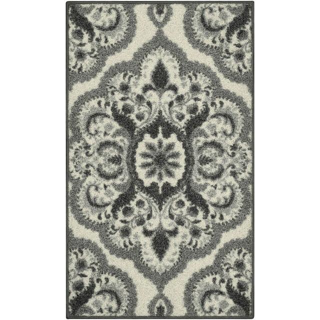 Maples Rugs Florence Traditional Swirl Gray Washable Hallway Runner Rug, 2' x 6'